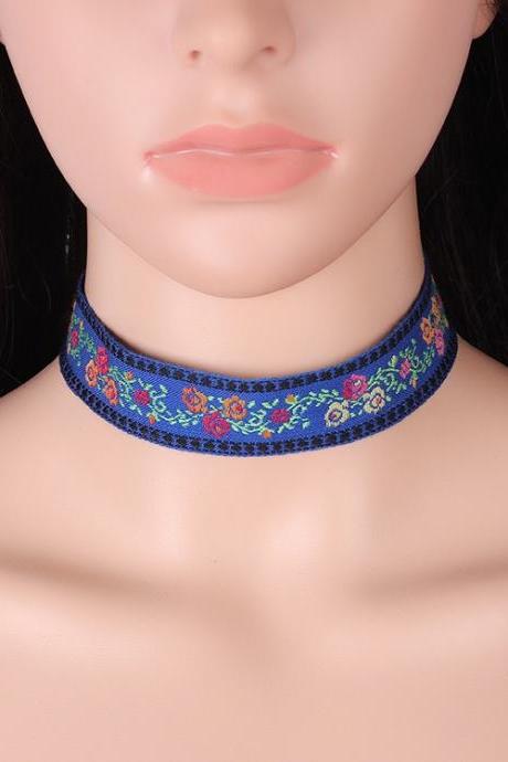 2 pcs on sale,Original vintage ethnic style, ribbon choker lace embroidered necklace, female choker chain