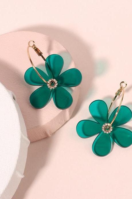 2 Pair ,fashion Transparent Acrylic Flower Earrings, Simple Vintage Geometric Circle Earrings