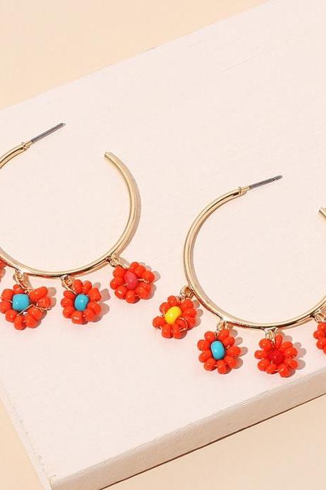 Fashion, Vintage, Geometric C Flower Rice Bead Earrings, vintage Fringe Earrings