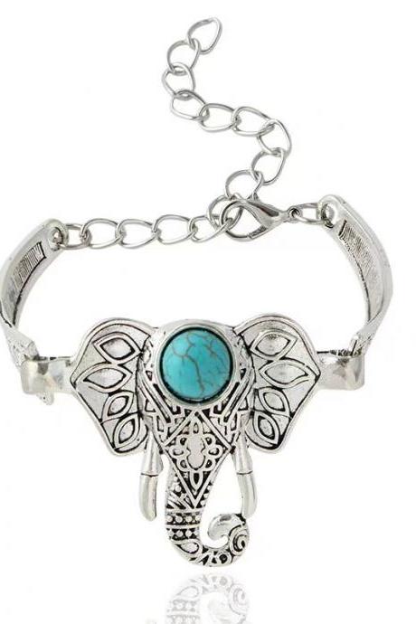 Hot style, imitation Thai silver, Bohemian style, retro long trunk elephant bracelet