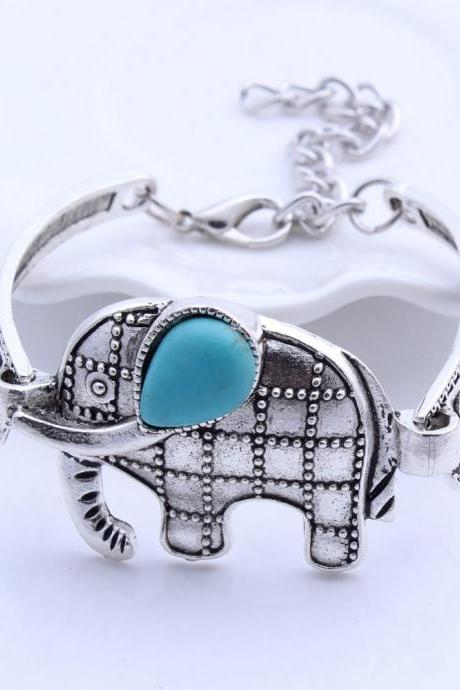 European And Nepalese Bracelet, Silver Plated With Diamond, Turquoise Elephant Bracelet