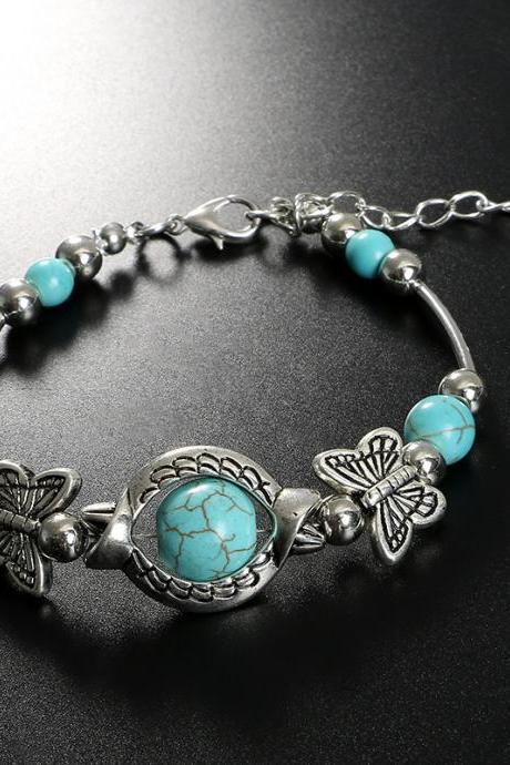 Pop accessories, personality, turquoise handmade bracelet, butterfly cross bracelet bracelet, wholesale