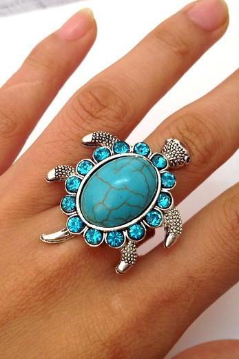 Vintage Turtle Turquoise Ring, Turtle Alloy Ring, manufacturers direct sales