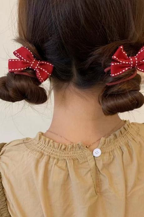 Two Pairs , Style, Lovely, Bowtie Hair Rope, Girl Hair Circle, Double Ponytail Rubber Band Head Rope Hair Accessories, Christmas Head Rope
