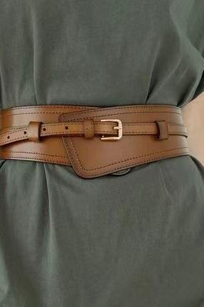 Leather wide belt, waist seal for women, fashion decoration, waist tie with skirt/coat/sweater/cowhide belt