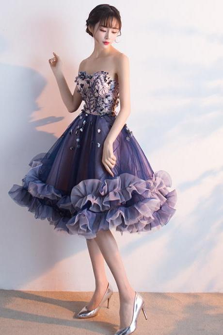 New style, purple evening dress, short homecoming dress,strapless fashion bouffant dress,Custom Made