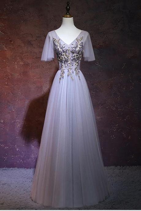Fairy Evening Dress,v-neck Prom Dress,applique Formal Dress,custom Made
