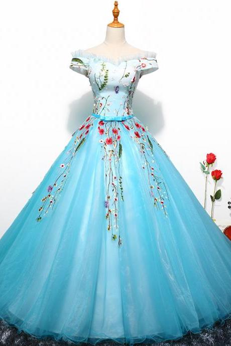 Off shoulder prom dress,floral ball gown, formal dress,applique,Custom Made