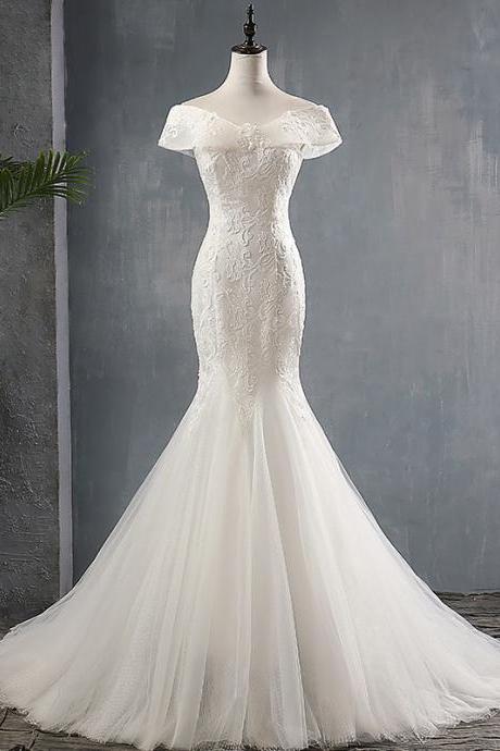 Elegant Mermaid Wedding Dress, Noble Off Shoulder, Deep V Wedding Dress,custom Made