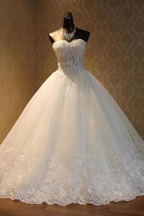 Simple, floor length bridal wedding dress,strapless main wedding dress,custom made