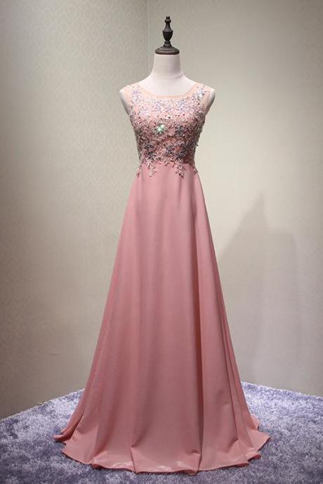 Sleeveless Prom Dress,pink Party Dress,beaded Prom Dress,custom Made