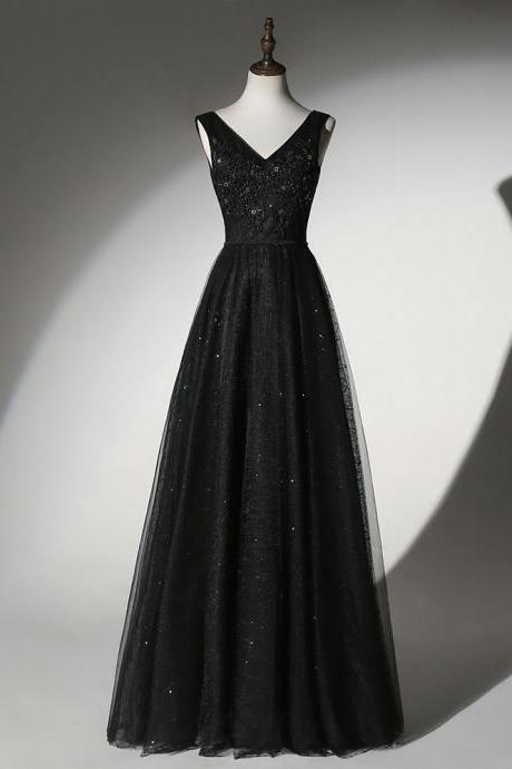 V-neck Prom Dress,black Party Dress,shiny Prom Dress,custom Made
