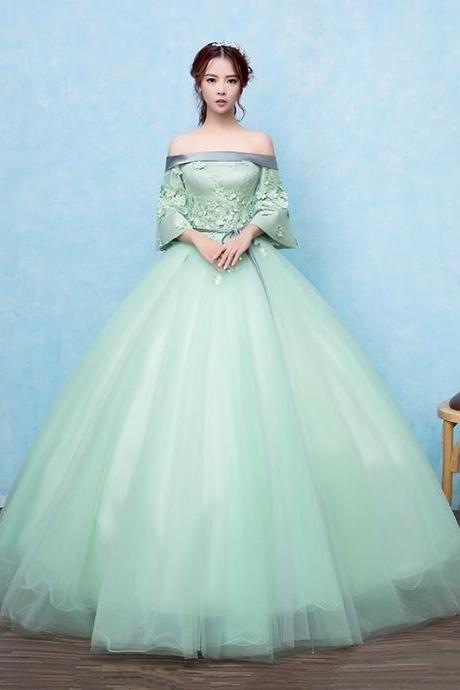Aesthetic Color Gauze Dress,off Shoulder Ball Gown , Green Party Dress,custom Made