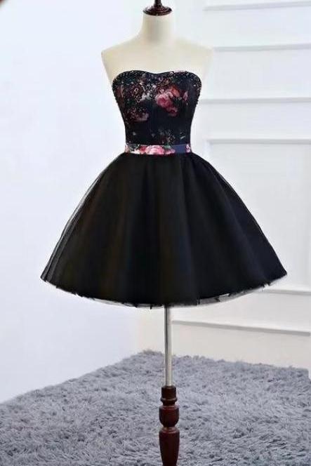 Color Gauze Dress, Black Homecoming Dress,bouffant Dress, Strapless Little Black Dress,custom Made