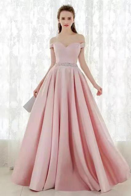 Pink Bridesmaids Dress ,off Shoulder Prom Dress,satin Bridesmaids Dress,custom Made