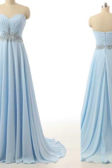 New ,light blue bridesmaids dress ,strapless prom dress,chiffon bridesmaids dress,custom made