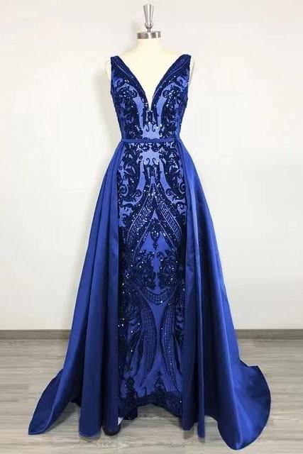 Satin Prom Dress ,v-neck Prom Dress,sequin Evening Dress,custom Made