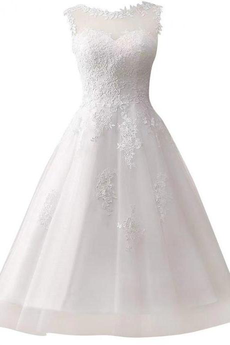 Lace Wedding Dress ,white Midi Dress,sleeveless Homecoming Dress,custom Made