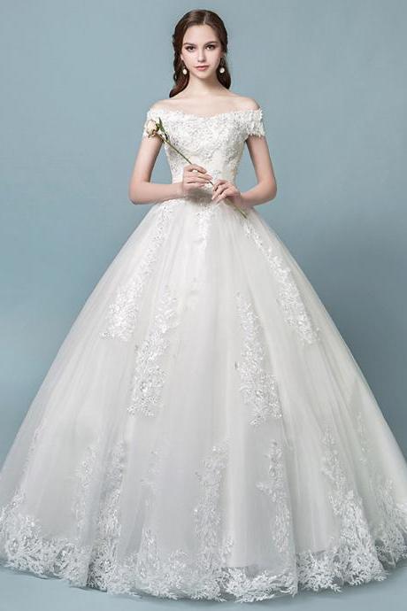 Off Shoulder Bridal Dress,lace Ball Gown Wedding Dress,custom Made,