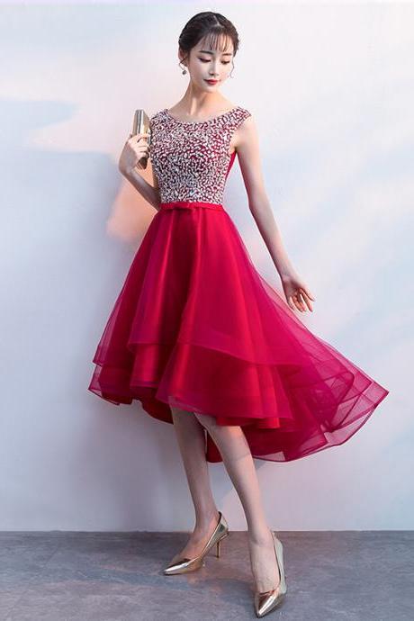 Red Homecoming Dress,sleeveless Party Dress,beaded High Low Dress,custom Made