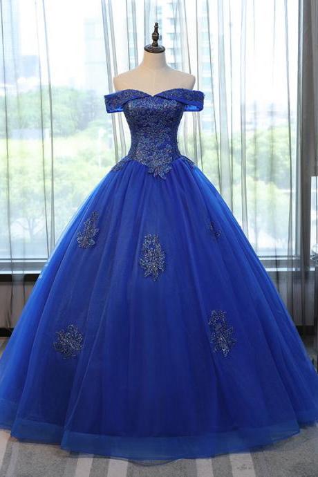 Off Shoulder Prom Dress,royal Blue Ball Gown Dress,custom Made