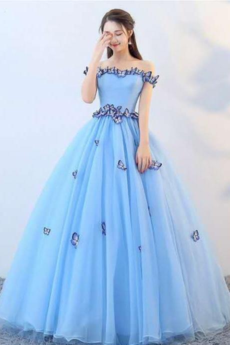 Off Shoulder Prom Dress,sky Blue Ball Gown Dress,custom Made