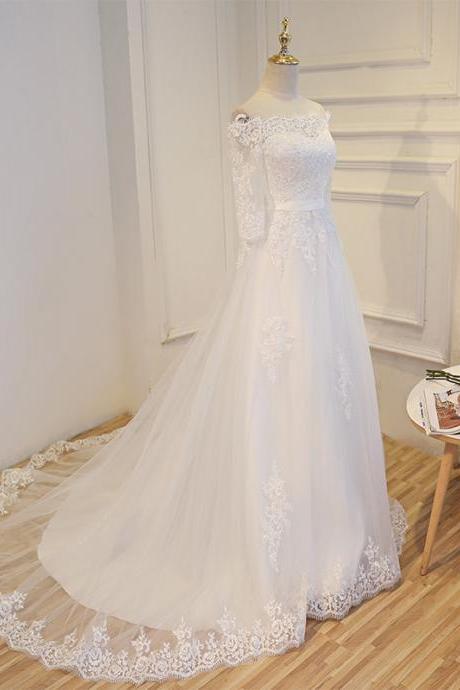 Off Shoulder Bridal Dress,mid Sleeve Dress,custom Made