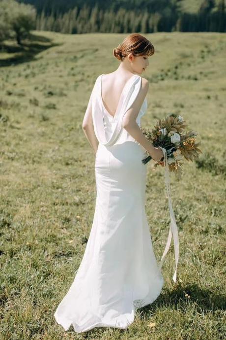 New,mermaid wedding dress,white satin bridal dress,custom made