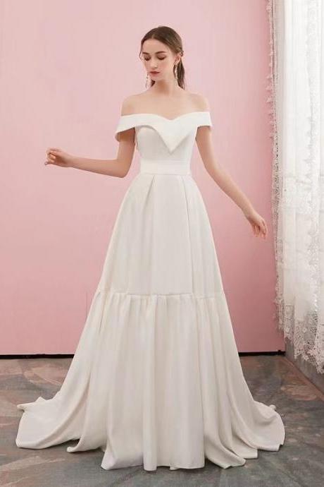 Off Shoulder Wedding Dress,white Satin Bridal Dress With Bowknot,custom Made
