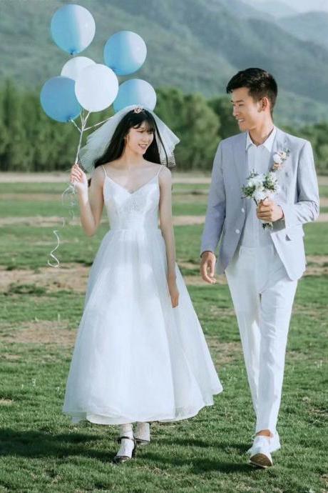 Spaghetti Strap Wedding Dress, Light Bridal Dress,outdoor Wedding Dress,custom Made