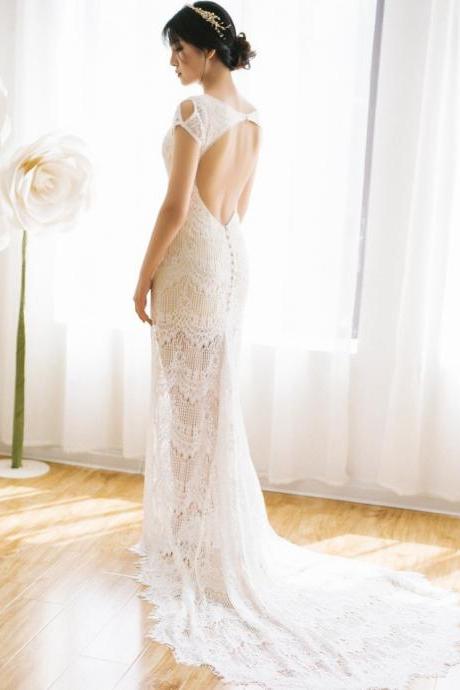 V-neck Wedding Dress, Mermaid Bridal Dress,lace Wedding Dress,custom Made