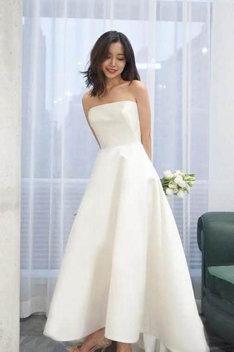 Strapless Wedding Dress, Simple Bridal Dress,satin Wedding Dress,custom Made
