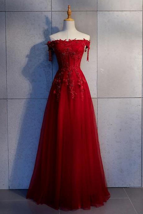 New,off shoulder evening dress, red prom dress ,custom made