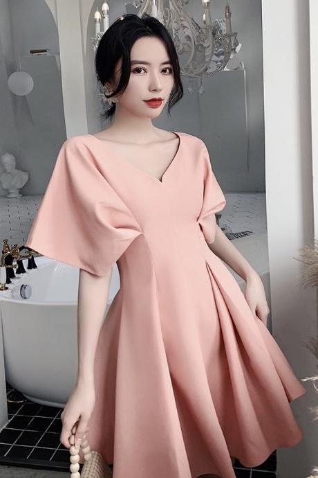 V-neck Homecoming Dress,pink Wedding Guest Dress,custom Made