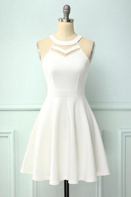 White Homecoming Dress,halter Neck Short Dress,daily Dress, Party Dress,custom Made