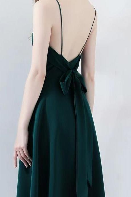 Green midi dress,spaghetti strap prom dress,daily dress, backless party dress,custom made,cheap on sale