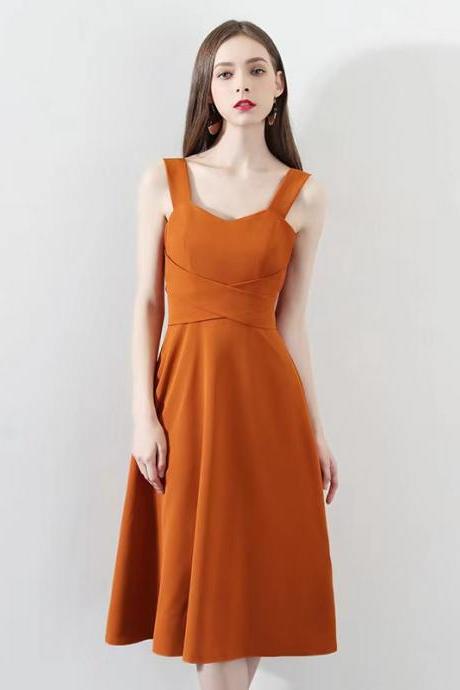 Spaghetti strap prom dress,orange midi dress,simple daliy dress,custom made,cheap on sale