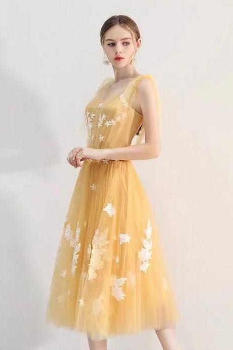Yellow Midi Dress,sweetheart Prom Dress,graduation Dress