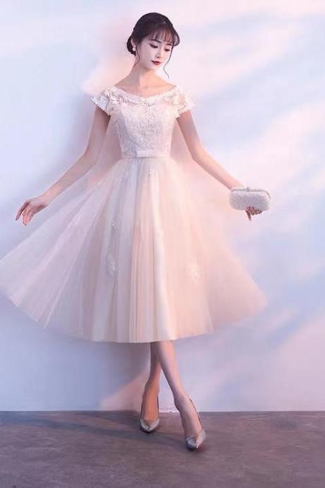 Cap Sleeve Homecoming Dresss,lace And Tulle Bridesmaids Dress,custom Made
