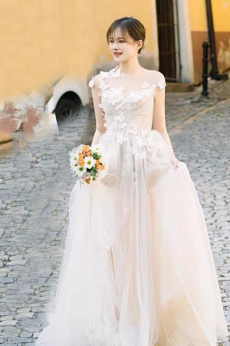 New,cap sleeve wedding dress,,light tulle bridal dress,ivory wedding dress,custom made