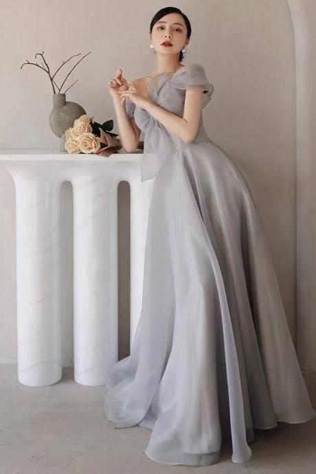 Gray party dress ,off shoulder evening dress,tulle and satin prom dress,backless sexy formal dress,custom made