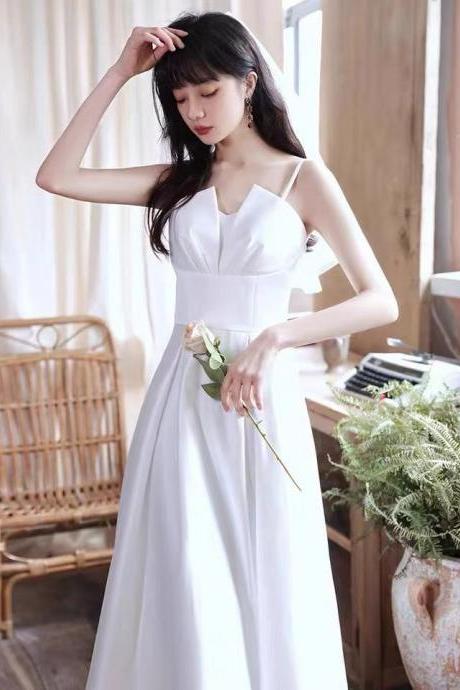 White Party Dress,spaghetti Straps Evening Dress,backless Sexy Formal Dress,satin Long Prom Dress,custom Made