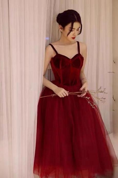 Wine Red Party Dress,spaghetti Straps Evening Dress,tulle Prom Dress,backless Formal Dress ,custom Made