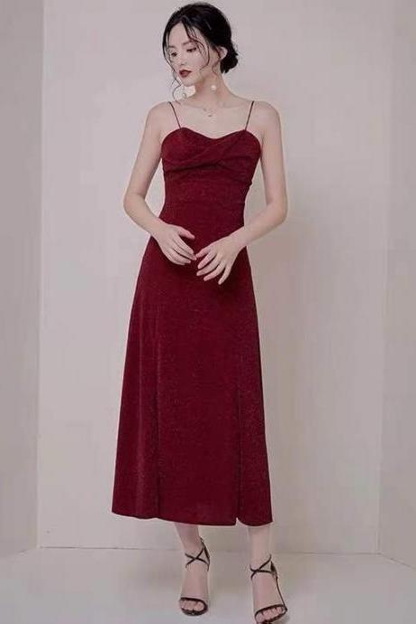 Wine Red Party Dress,spaghetti Straps Evening Dress,high Split Prom Dress ,backless Sparkling Formal Dress,custom Made
