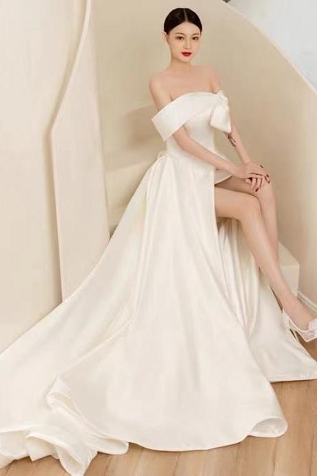 Satin light wedding dress, new style, bridal evening dress, simple, Hepburn style, outdoor wedding dress,custom made