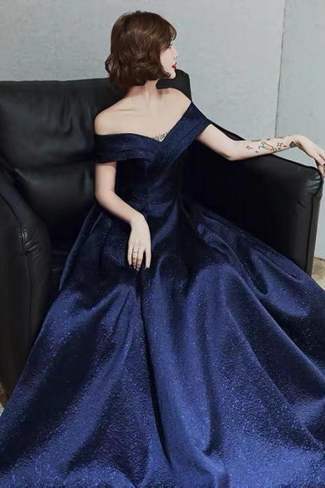 Off shoulder evening dress, temperament queen dress high quality ,atmosphere navy blue evening dress,custom made