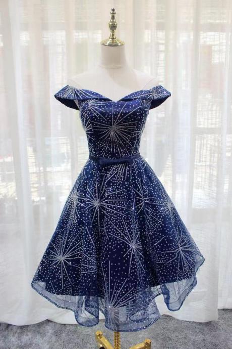 Off Shoulder Bridesmaid Dress, Sequin Evening Dress, Short Homecoming Dress,custom Made