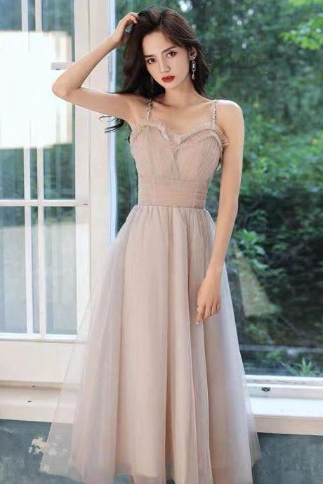 Light Pink Party Dress,spaghetti Straps Evening Dress,tulle Long Prom Dress ,daily Dress,custom Made