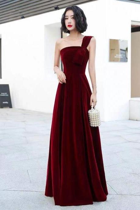Wine Red Party Dress,one Shoulder Evening Dress ,velvet Long Prom Dress,backless Formal Dress,custom Made