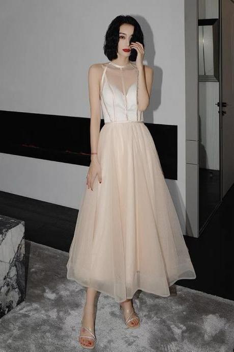 Champagne Bridesmaid Dress, Summer, Fairy Hepburn Style, Midi Party Dress,custom Made